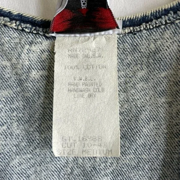 Vintage 80s 90s Hand Painted South Western Acid Wash Denim Vest MEDIUM - Picture 6 of 7